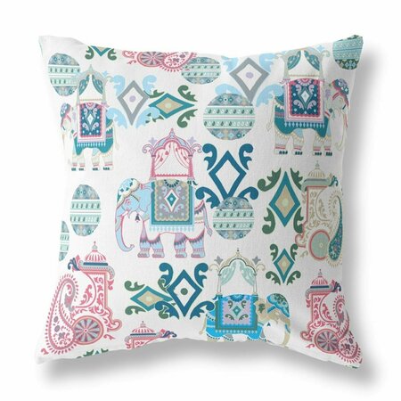 PALACEDESIGNS 16 in. Tribal Indoor & Outdoor Zip Throw Pillow Pink & White PA3664121